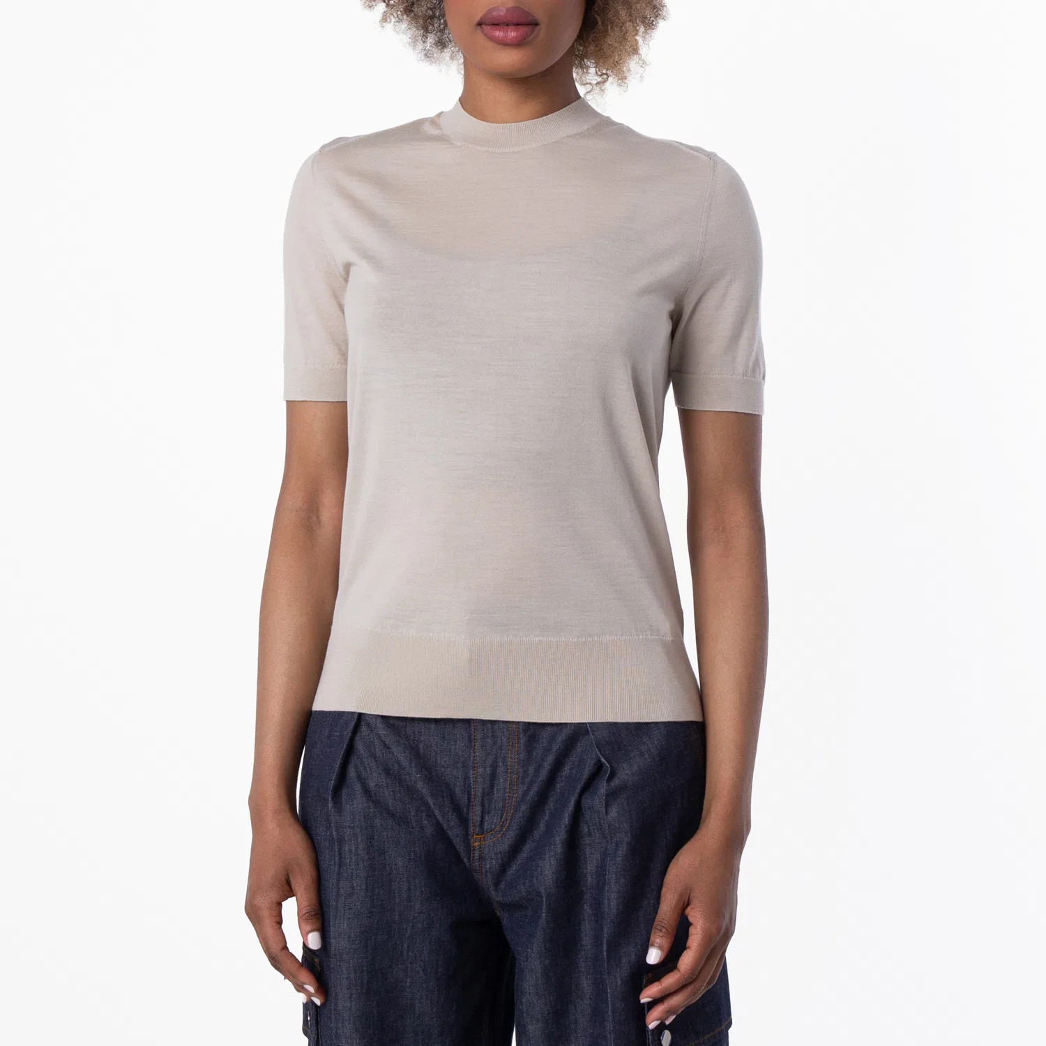 Футболка шерстяная с круглым вырезом Crew-Neck Wool Knitted T-Shirt Burberry, Oat