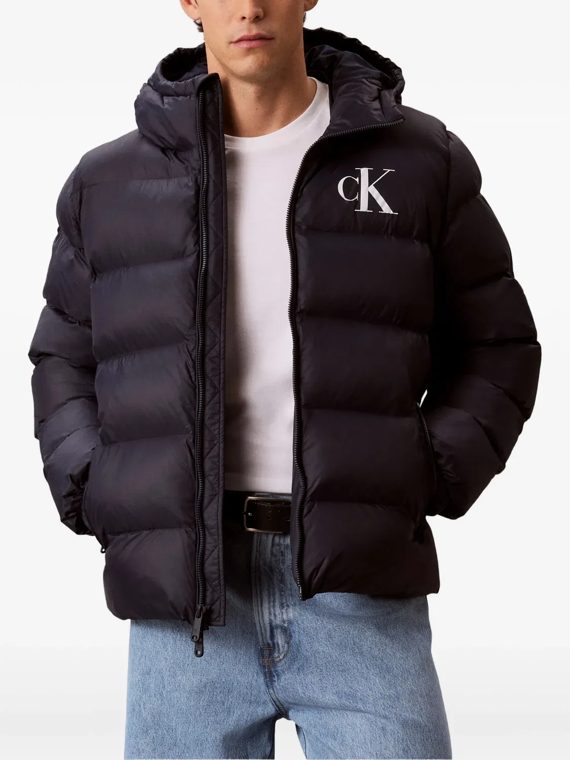 Стеганая куртка с капюшоном и логотипом Calvin Klein, синий — фото 3