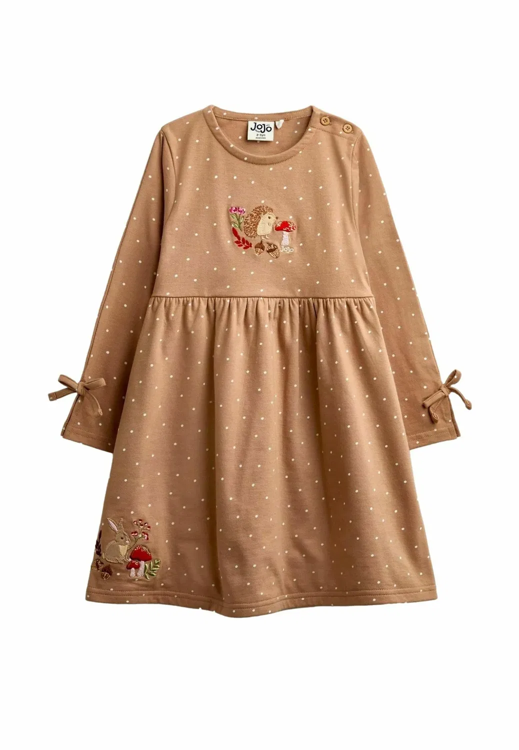 Платье с аппликацией в горошек - трикотажное платье Jojo Maman Bébé, Mid Brown Woodland