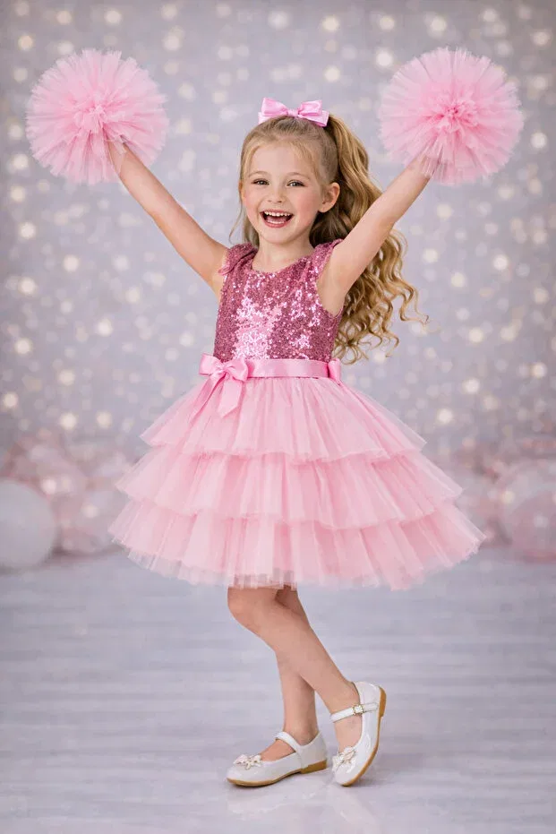 Детское платье для девочек с длинным рукавом Party Rumi Kids, Pink — фото 3