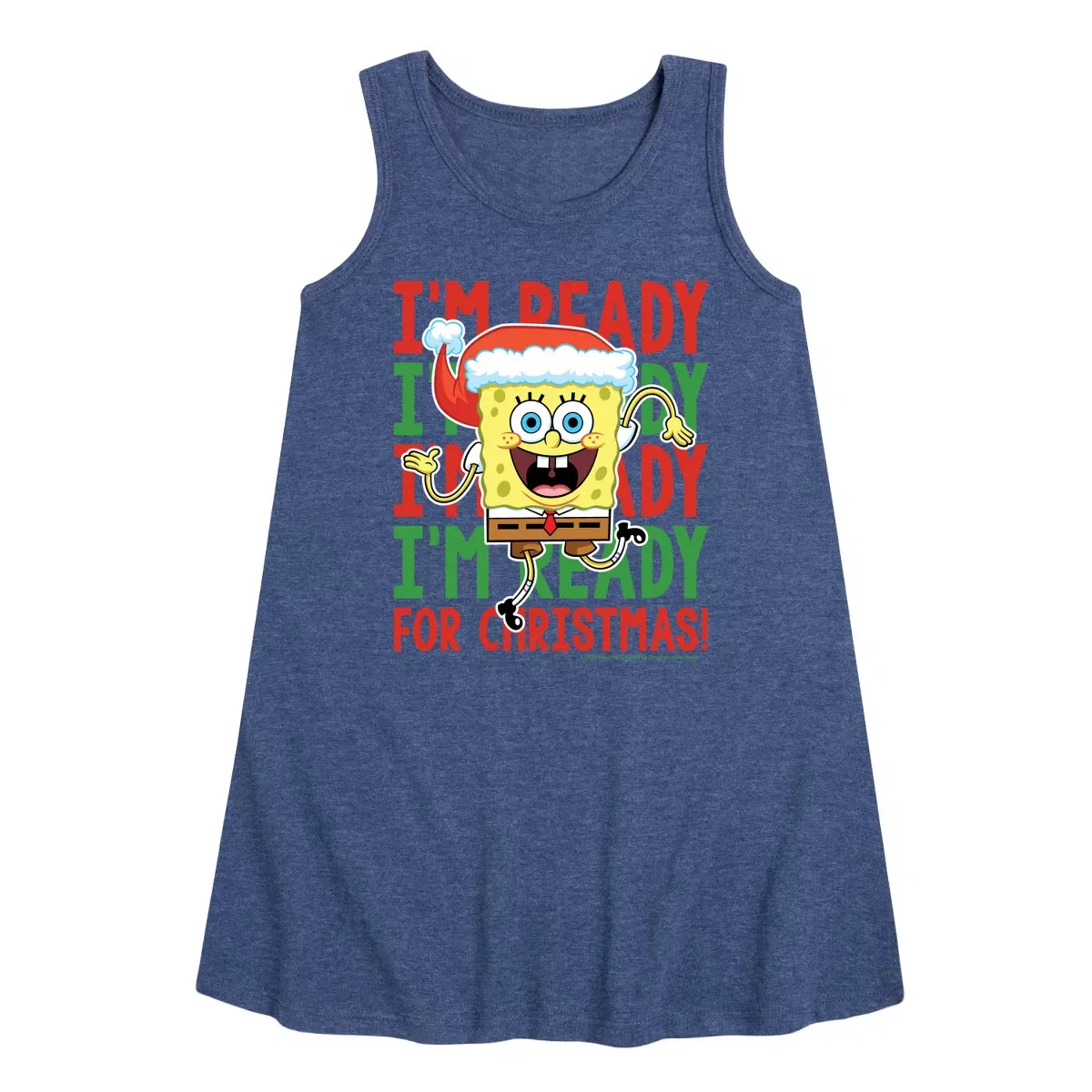 Детское платье-трапеция без рукавов SpongeBob SquarePants I'm Ready For Christmas, Heather Navy