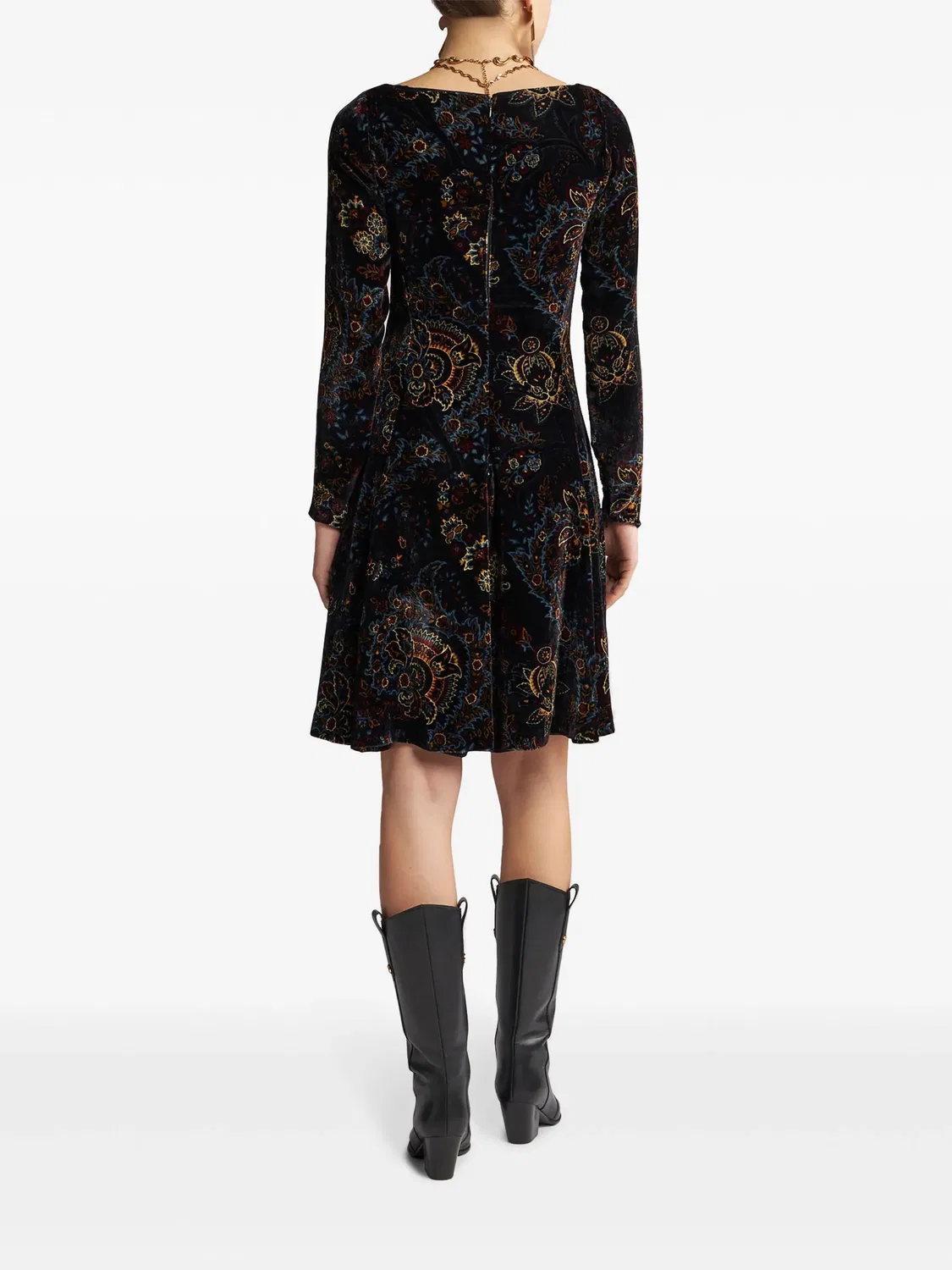 Платье мини из бархата с цветами ETRO, черный — фото 3