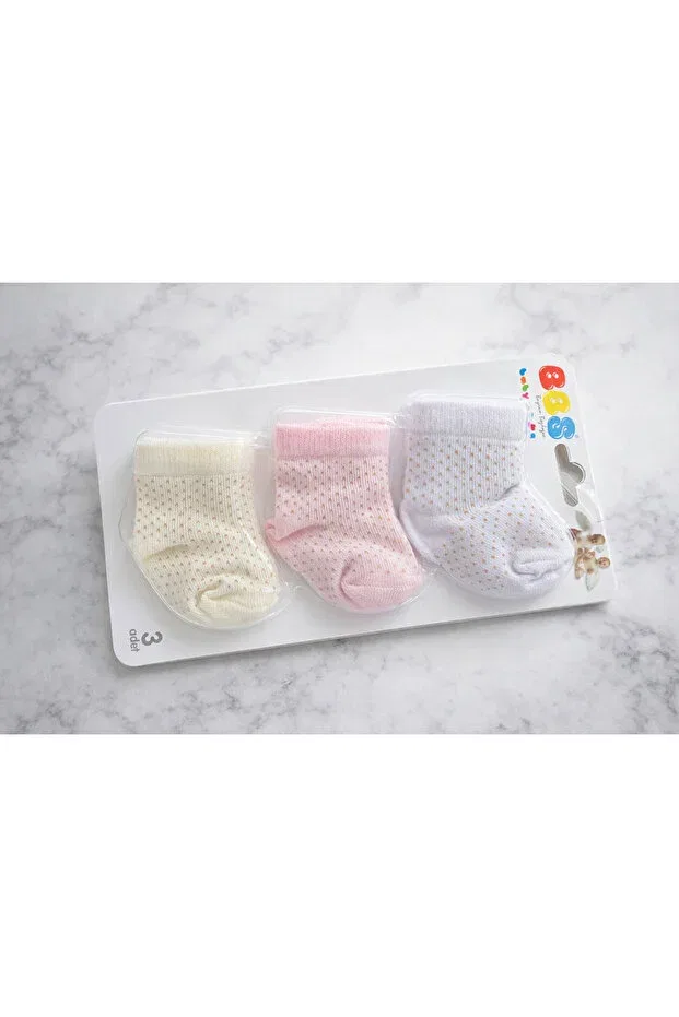 Детские носки для новорожденных хлопковые Cotton 0-6 months newborn baby girl socks Atlas Baby House, Pink White Ecru — фото 2