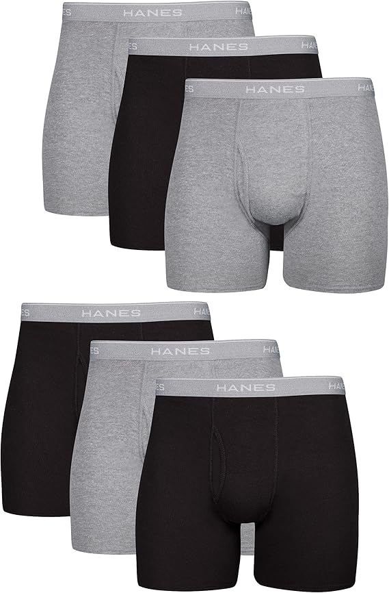 

Комплект трусов Hanes Underwear Boxer Cool & Breathable Cotton Moisture-Wicking, 6 предметов, черный/серый