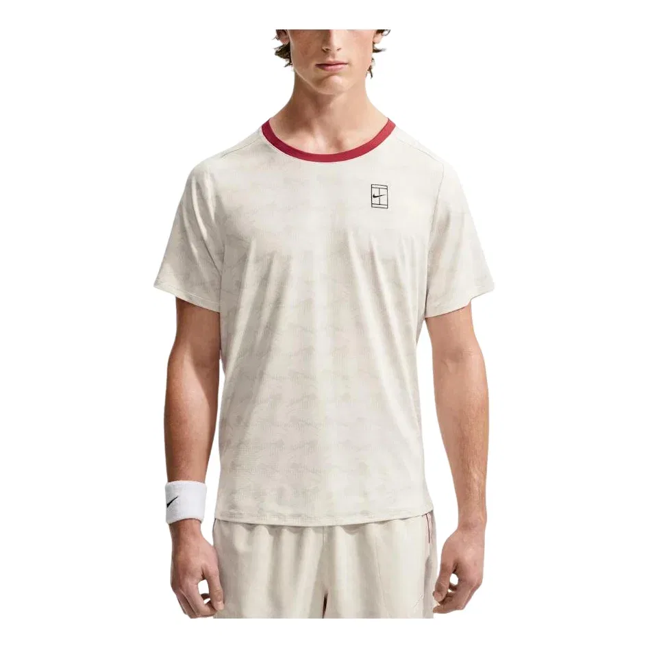 Мужская футболка Nike Court Advantage Dri-FIT с принтом Light Bone Tough Red Black, белый