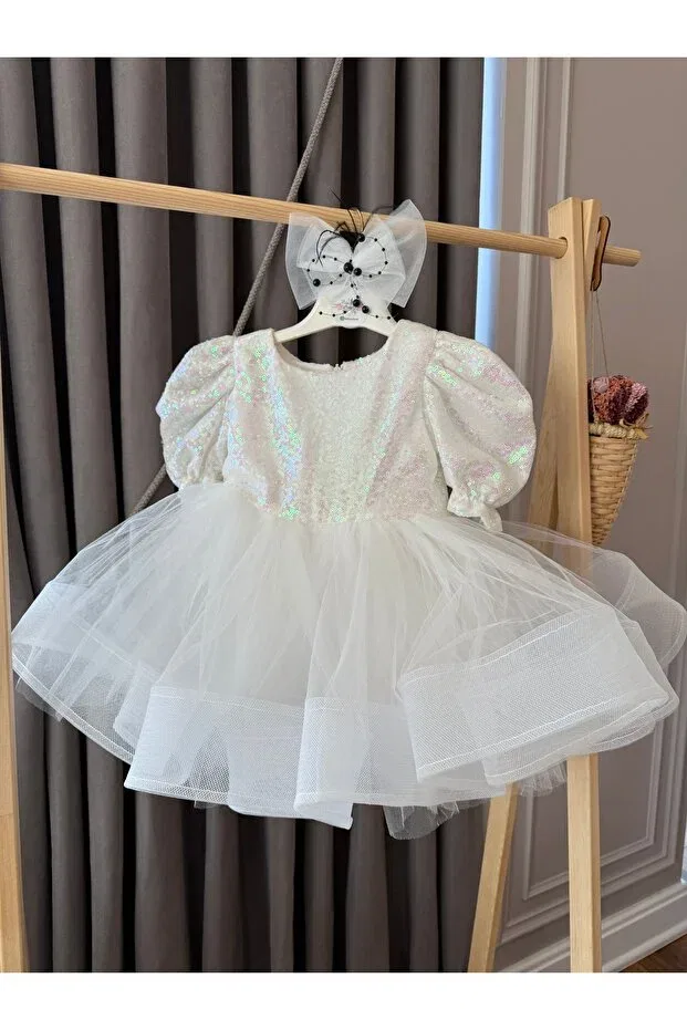 Детское платье для девочек с пайетками Baby, White