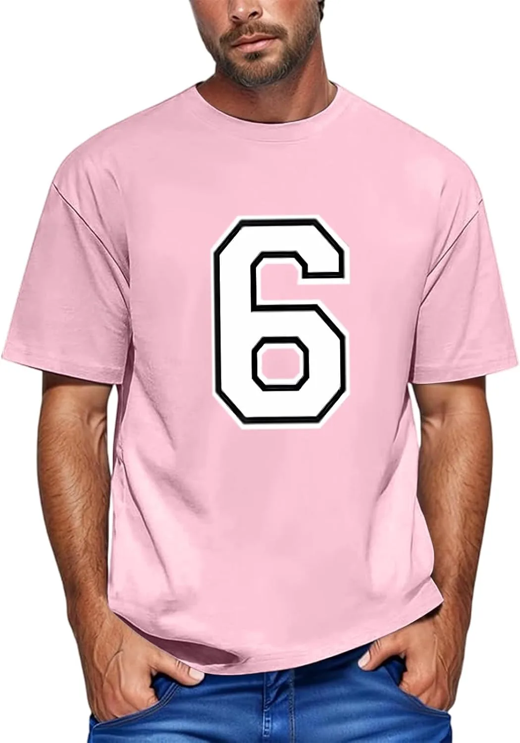 

Мужская футболка Lucky Number 6 Casual Loose Crew Neck FQZWONG