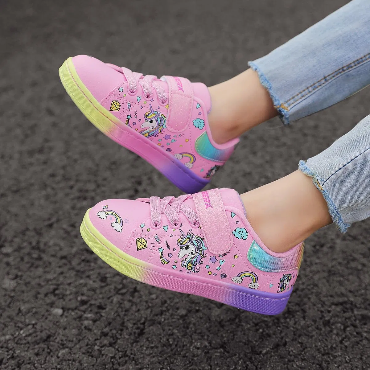 Детские кроссовки для девочек с принтом Unicorn GEERX, Pink Blue — фото 3