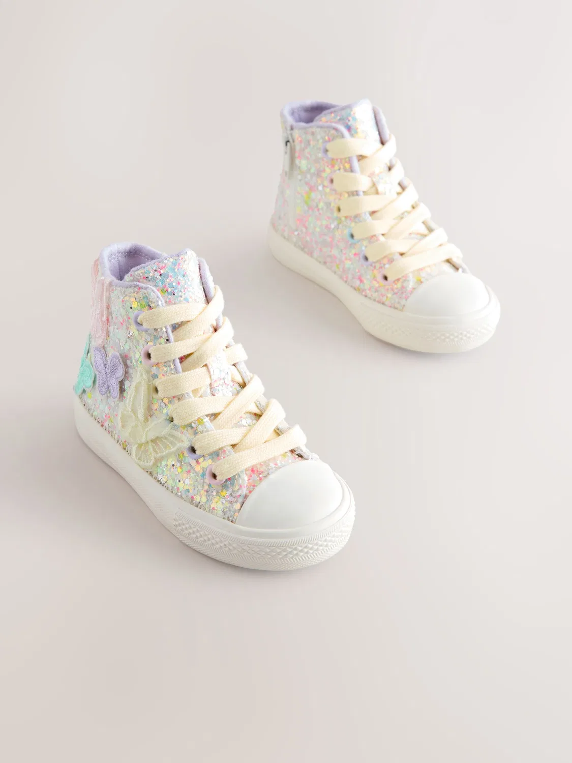 Кроссовки высокие с блестками и бабочками, Multi Pastel Glitter Butterfly Next, мульти пастельный глиттер — фото 2