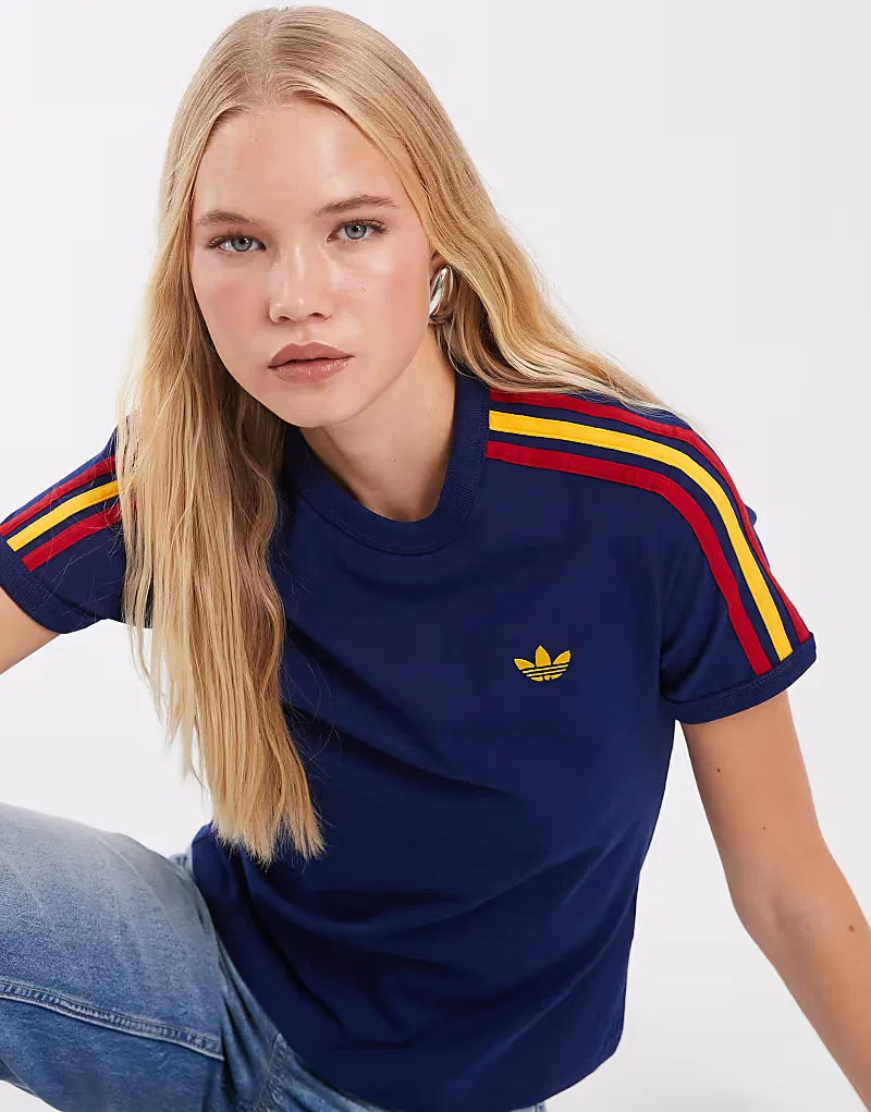 Футболка Adidas Originals с тремя полосками, синяя — фото 3