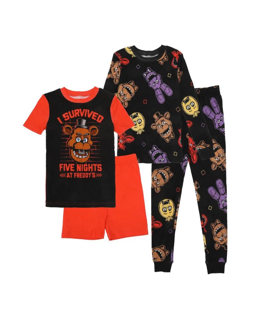 Комплект пижам с принтом Freddy Face, 4 предмета Five Nights At Freddy's, Black & Orange