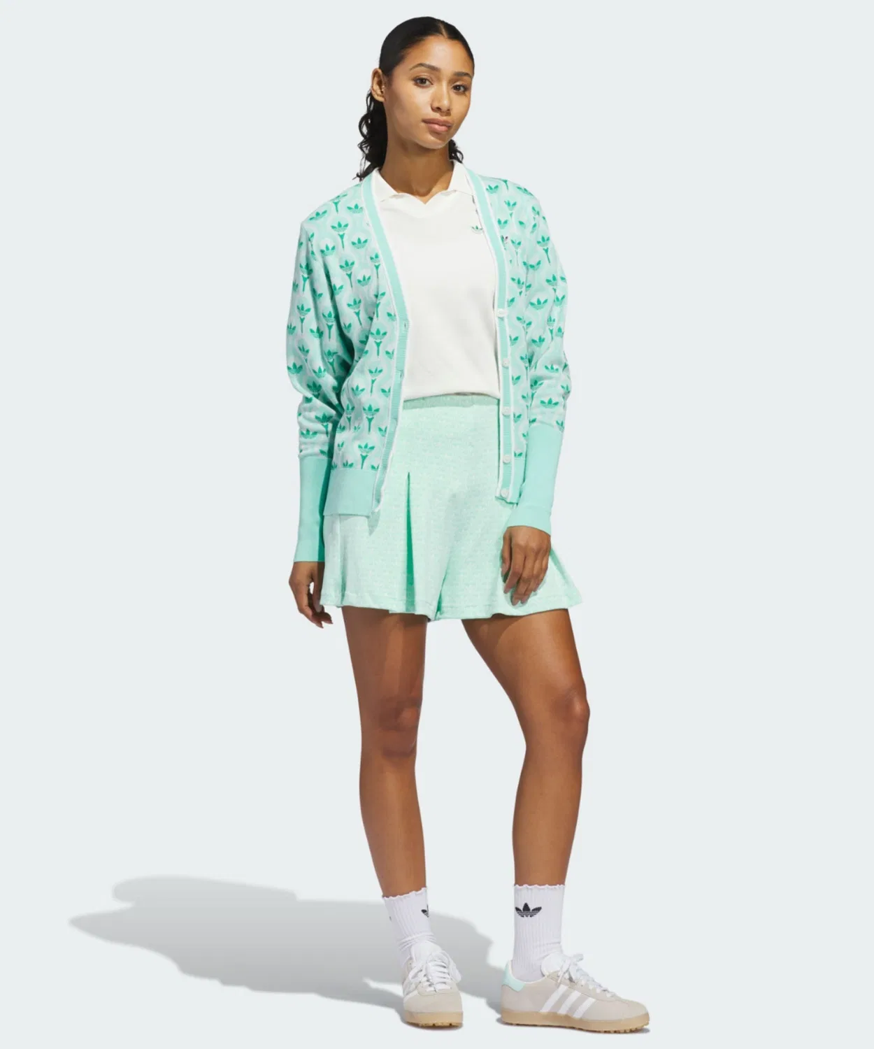 Женский кардиган с V-образным вырезом, модель OriginalS All Over Adidas, White/Green — фото 3