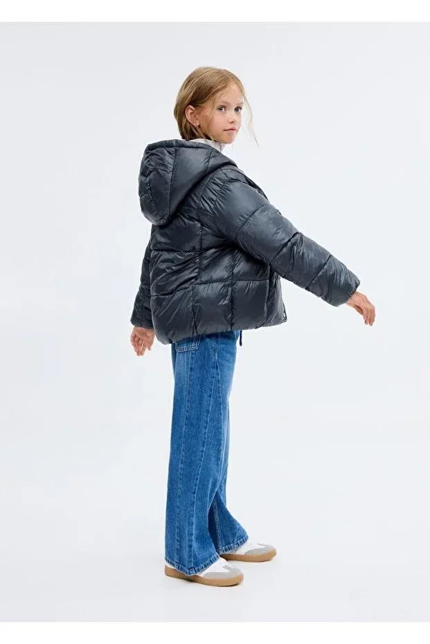 Детское пальто для девочек с капюшоном Mango Kids, Navy Blue