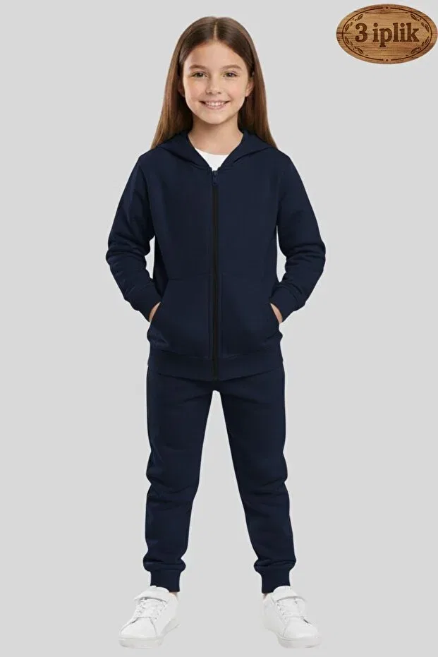 Детский спортивный костюм для девочек на флисе с принтом Armicem, Navy Blue — фото 2
