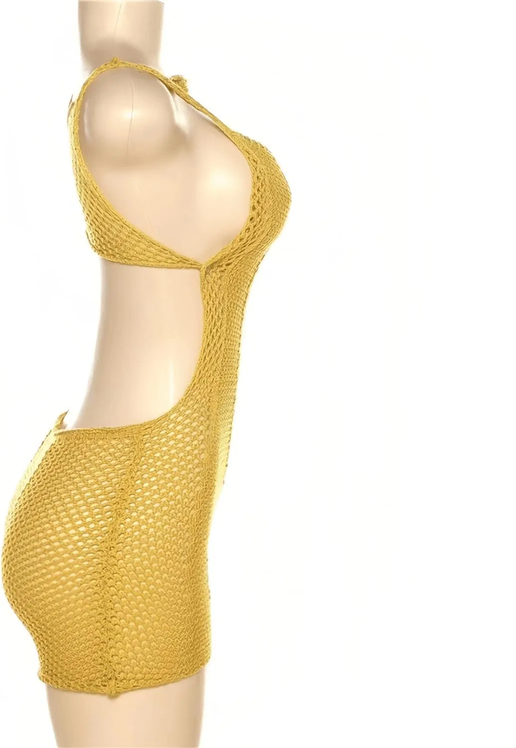 Женский вязаный пляжный комбинезон-накидка с открытой спиной, Yellow — фото 2