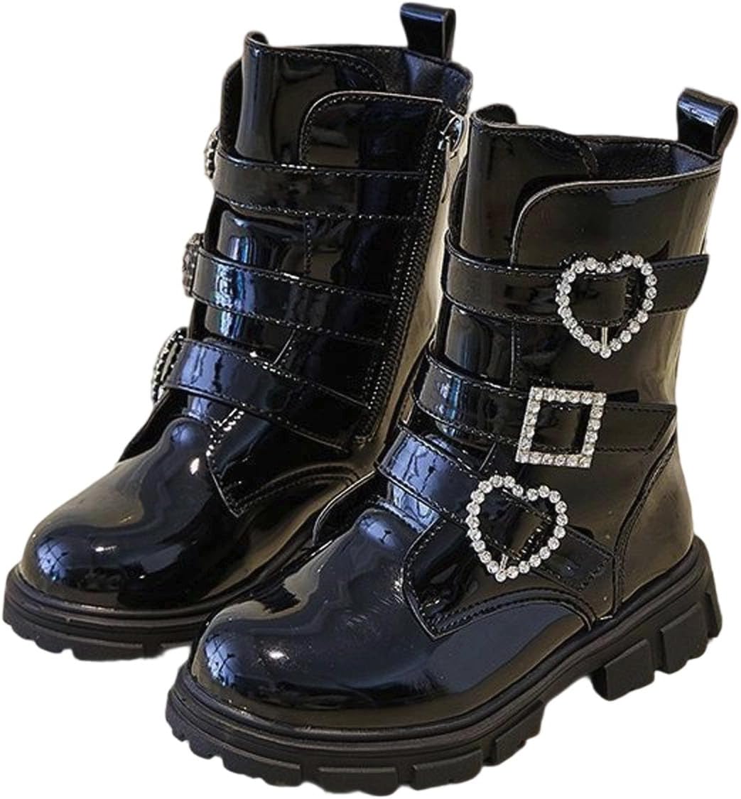 

Детские боевые ботинки для девочек с модной боковой молнией, короткие удобные кожаные ботильоны на шнуровке, вестерн-зимние ботинки Generic, #002