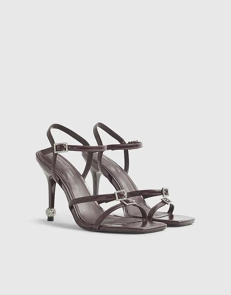 Босоножки River Island Patent с декоративными ремешками на каблуке, темно-красного цвета — фото 3