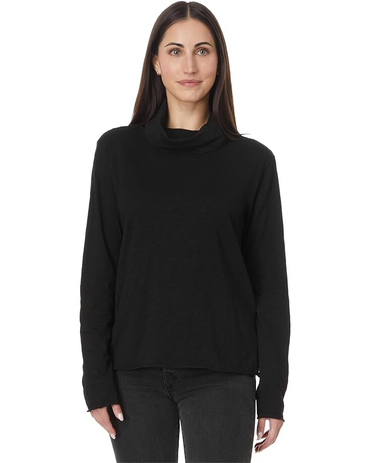 

Топ Mod-o-doc Long Sleeve Draped Turtle Neck Top, черный
