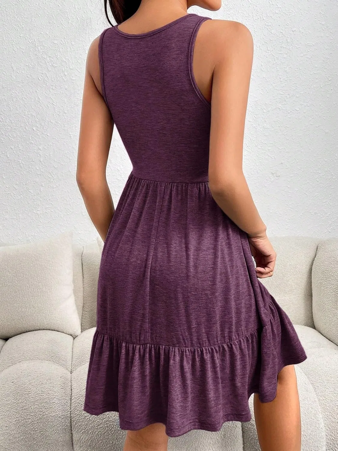 Женское повседневное платье миди с пуговицами, Violet Purple — фото 3