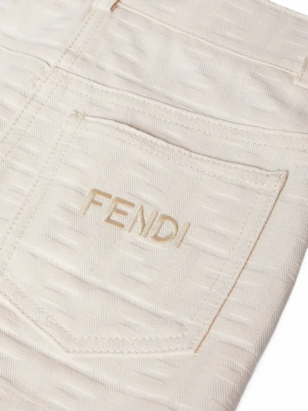 Джинсовая мини-юбка с вышивкой FF-монограммы Fendi Kids, бежевый — фото 3
