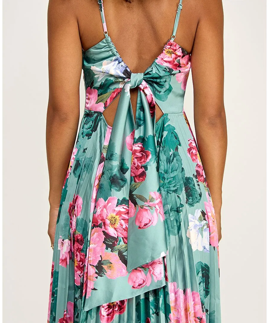 Платье-макси с принтом, модель Floral Tie-Back Pleated KATIA RAE, Sage Multi — фото 4