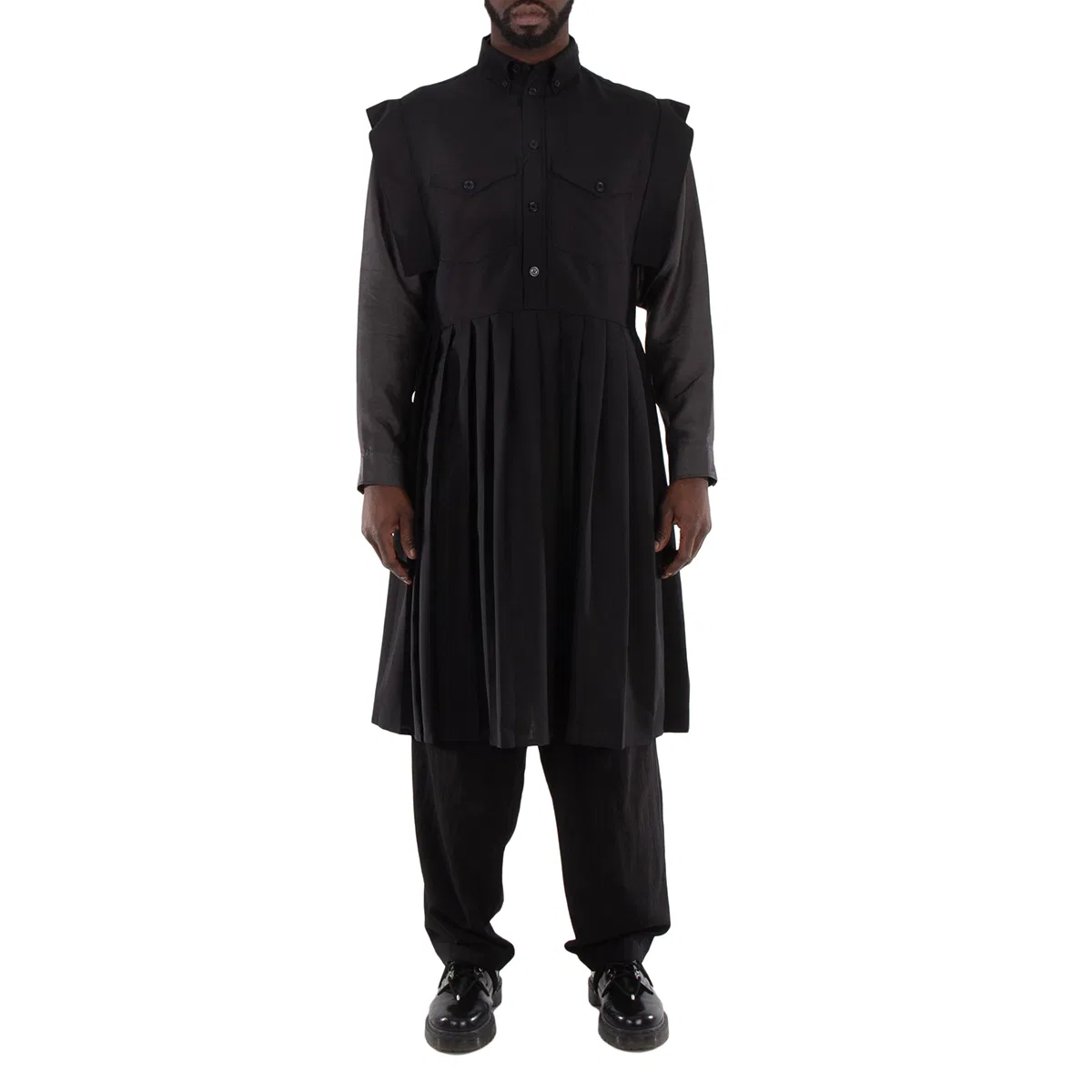 Платье-рубашка с плиссированной юбкой Mohair & Wool Kilt Shirt Dress Burberry, Black