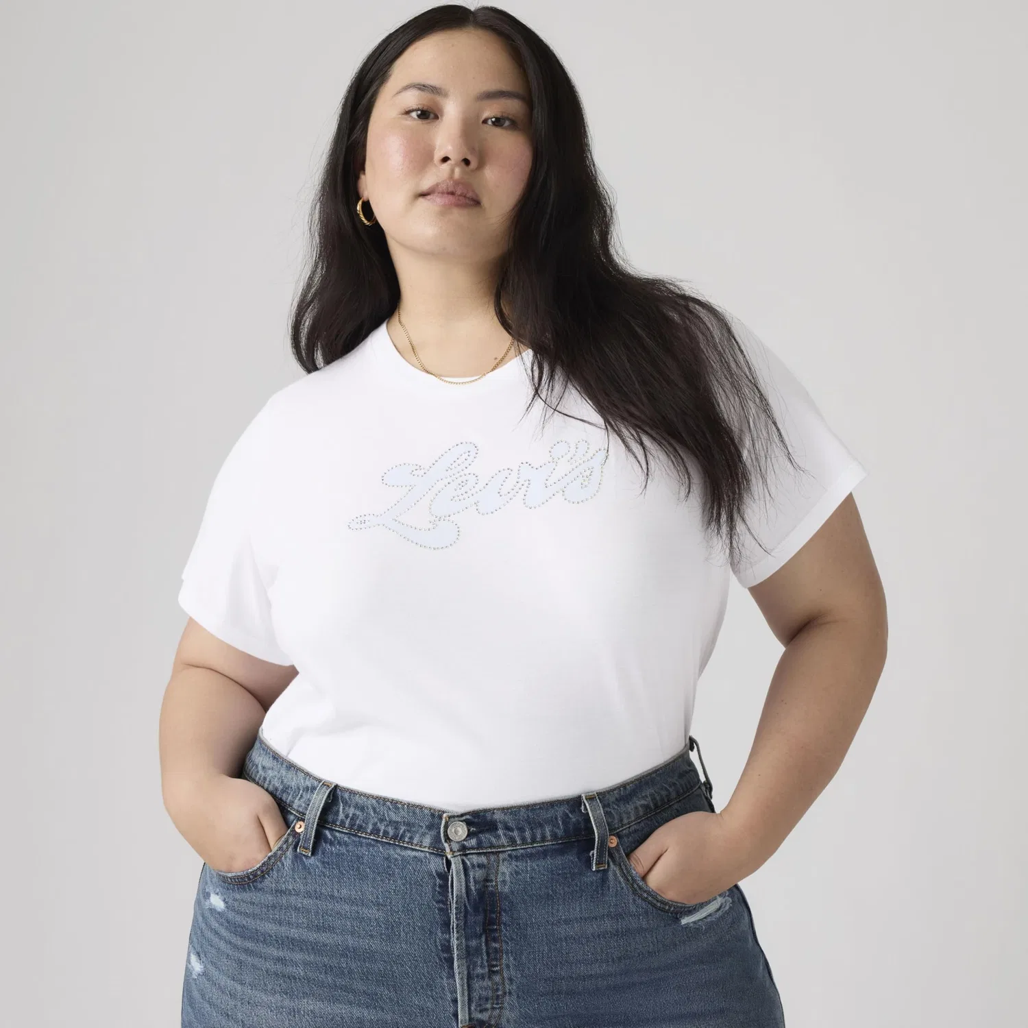 Женская футболка с принтом Perfect Tee Benitoite Cloud Dancer STRI Levi's, Plus Rhinestone Spor — фото 3