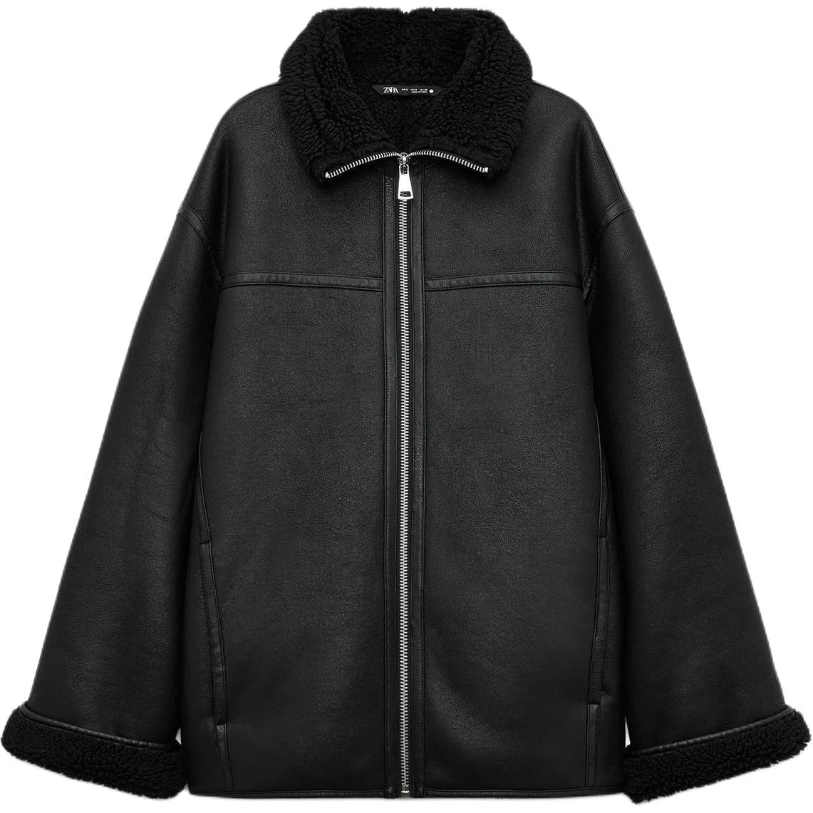 Женское пальто с эффектом велюра ZW ZARA, Black
