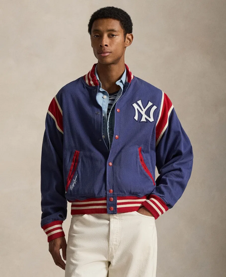 Бомбер из твила с патчами Yankees Polo Ralph Lauren, Light Navy