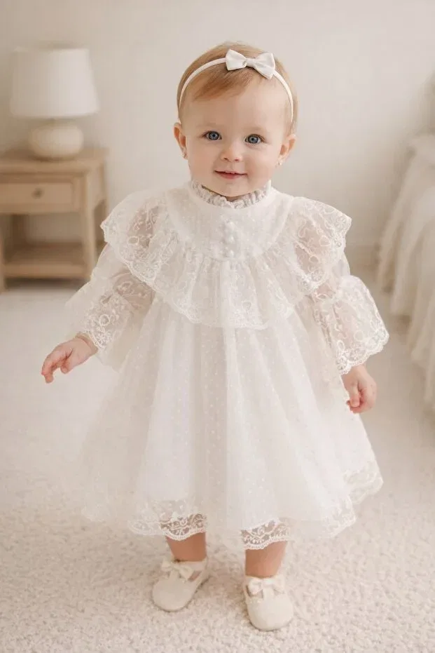 Детское платье для девочек с вышивкой Babydola, White