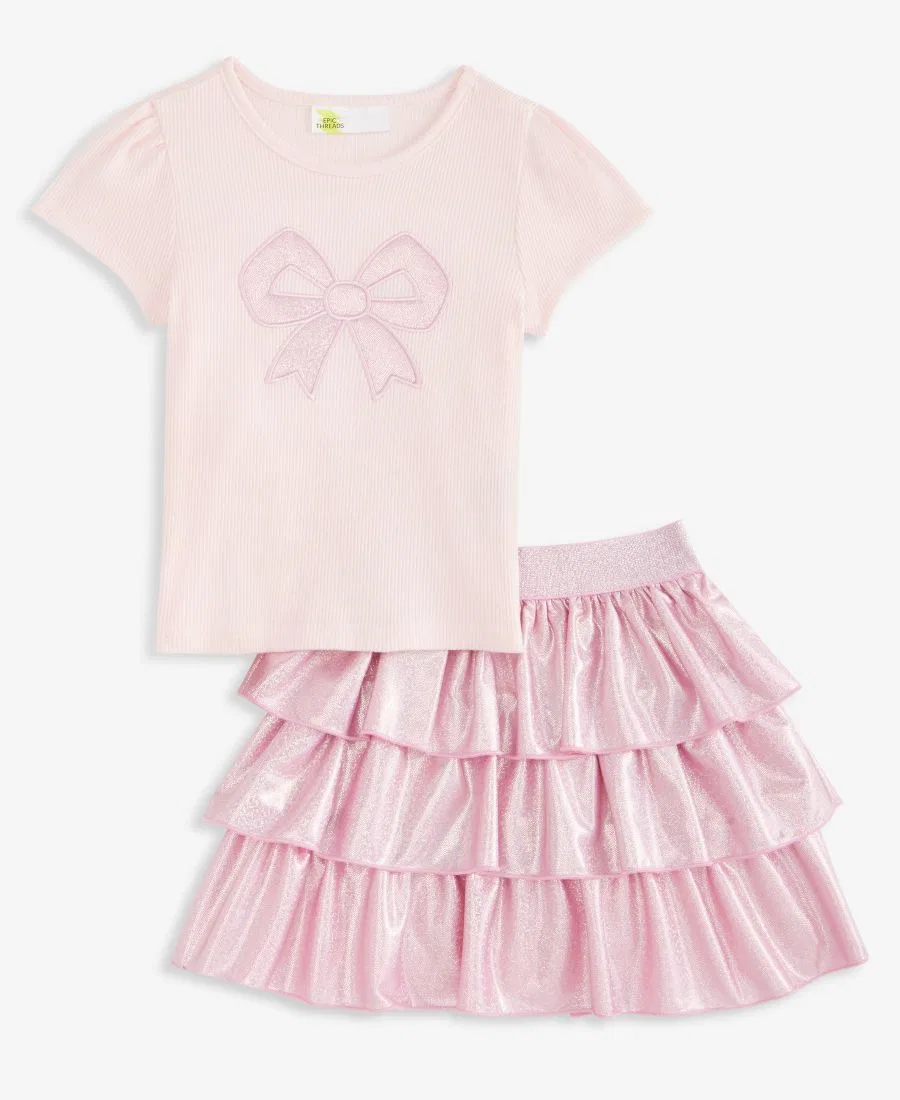Комплект из футболки и шорт-юбки с блестками, модель Sparkle Tiered Skort Epic Threads, Bonbon — фото 3