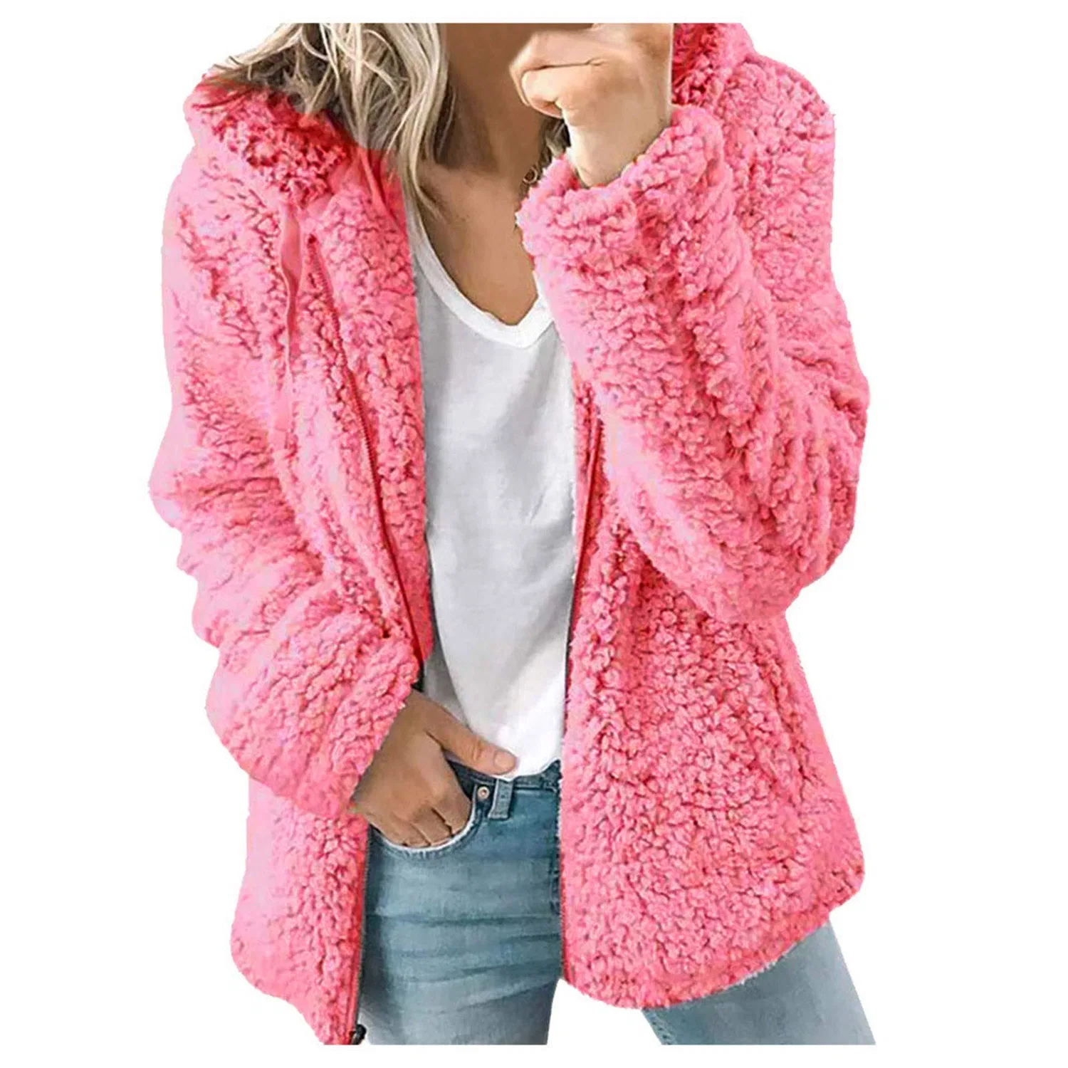 Женское пальто с капюшоном из флиса, Colore: rosa
