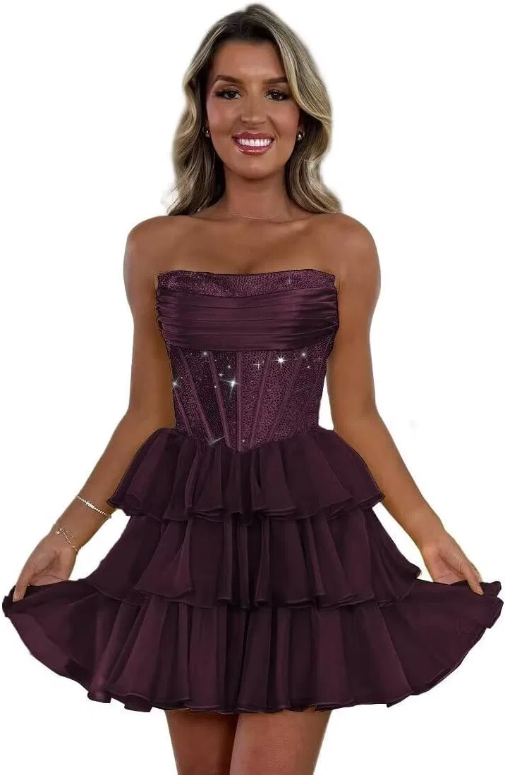 Женское короткое платье с пайетками Tiered Chiffon, Plum
