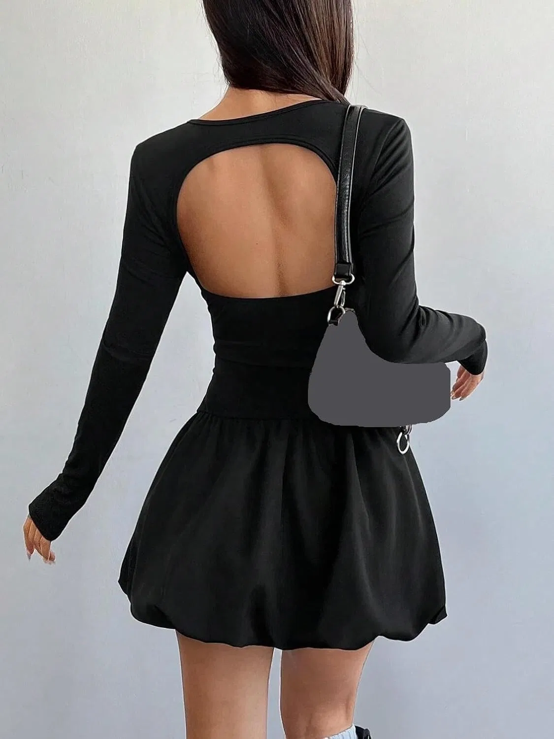 Женское A-силуэта мини-платье с квадратным вырезом Casual, Black — фото 2