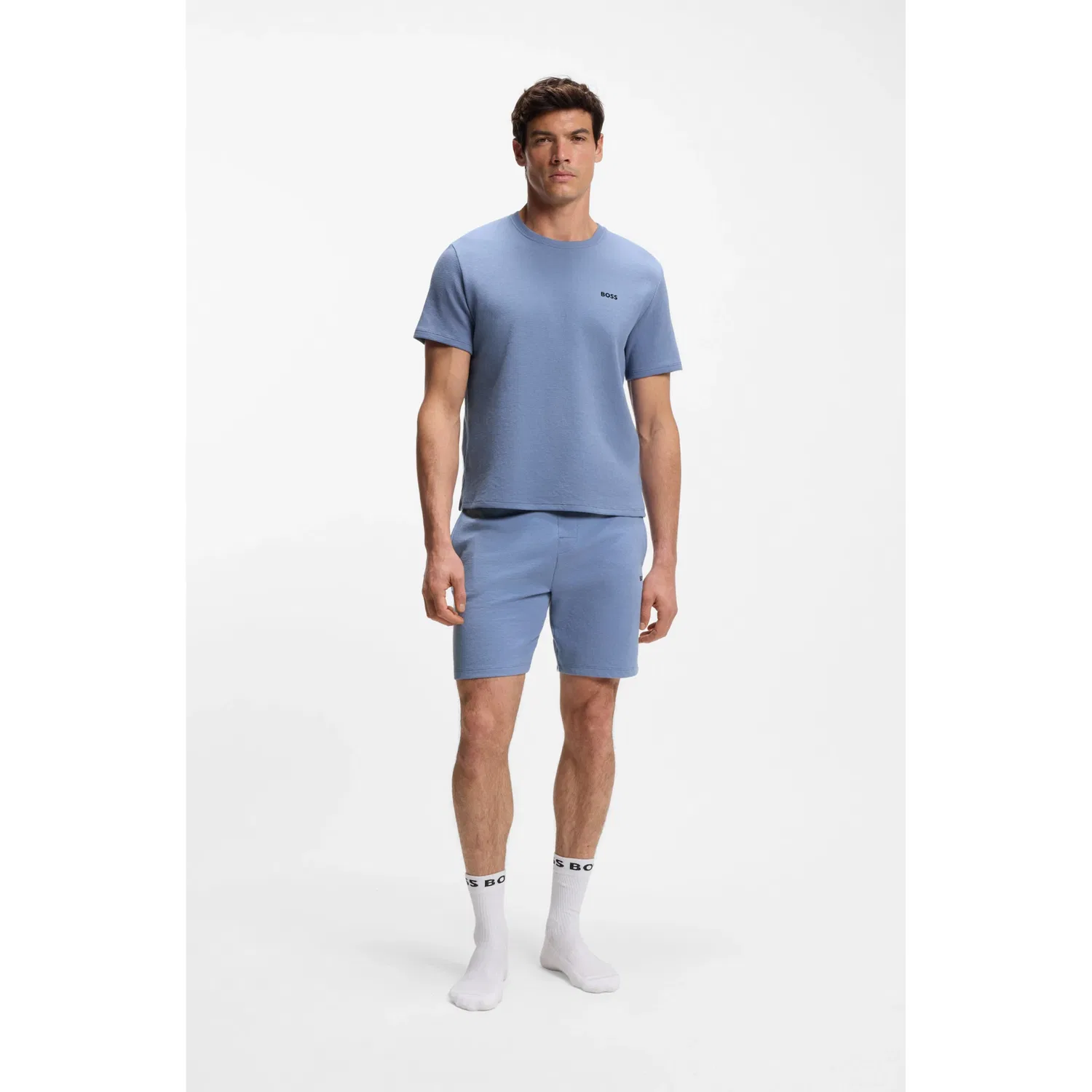 Мужская пижамная футболка с вафельной структурой BOSS, Light Blue — фото 3