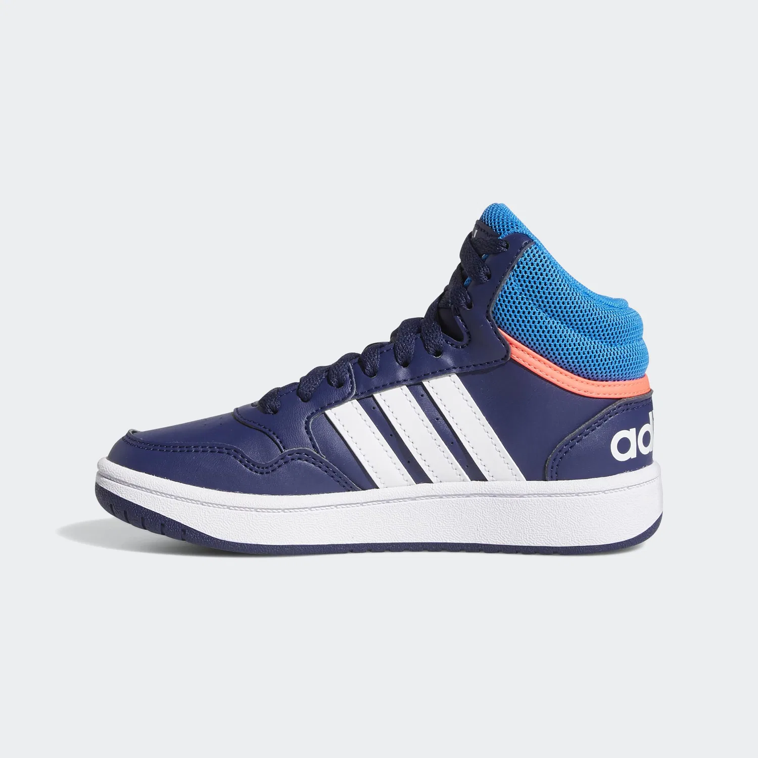 Детские кроссовки для мальчиков и девочек с поддержкой Hoops Mid 3.0k Adidas, Dark Blue Blue Rush Turbo — фото 2