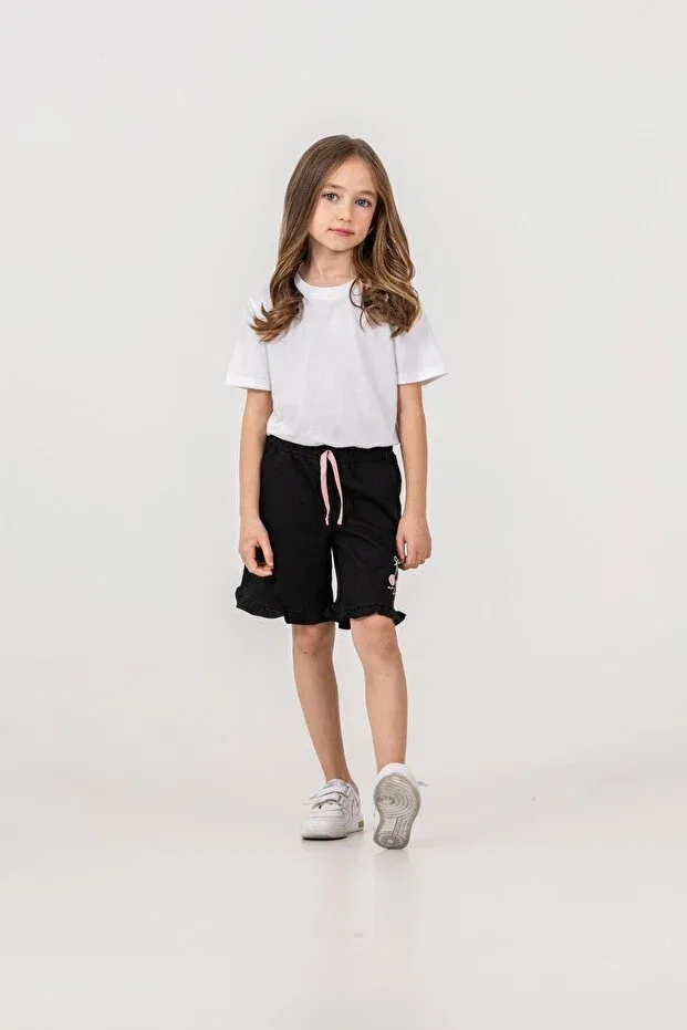 Детские шорты для девочек с принтом Ruffled Cherry Mışıl Kids, Black