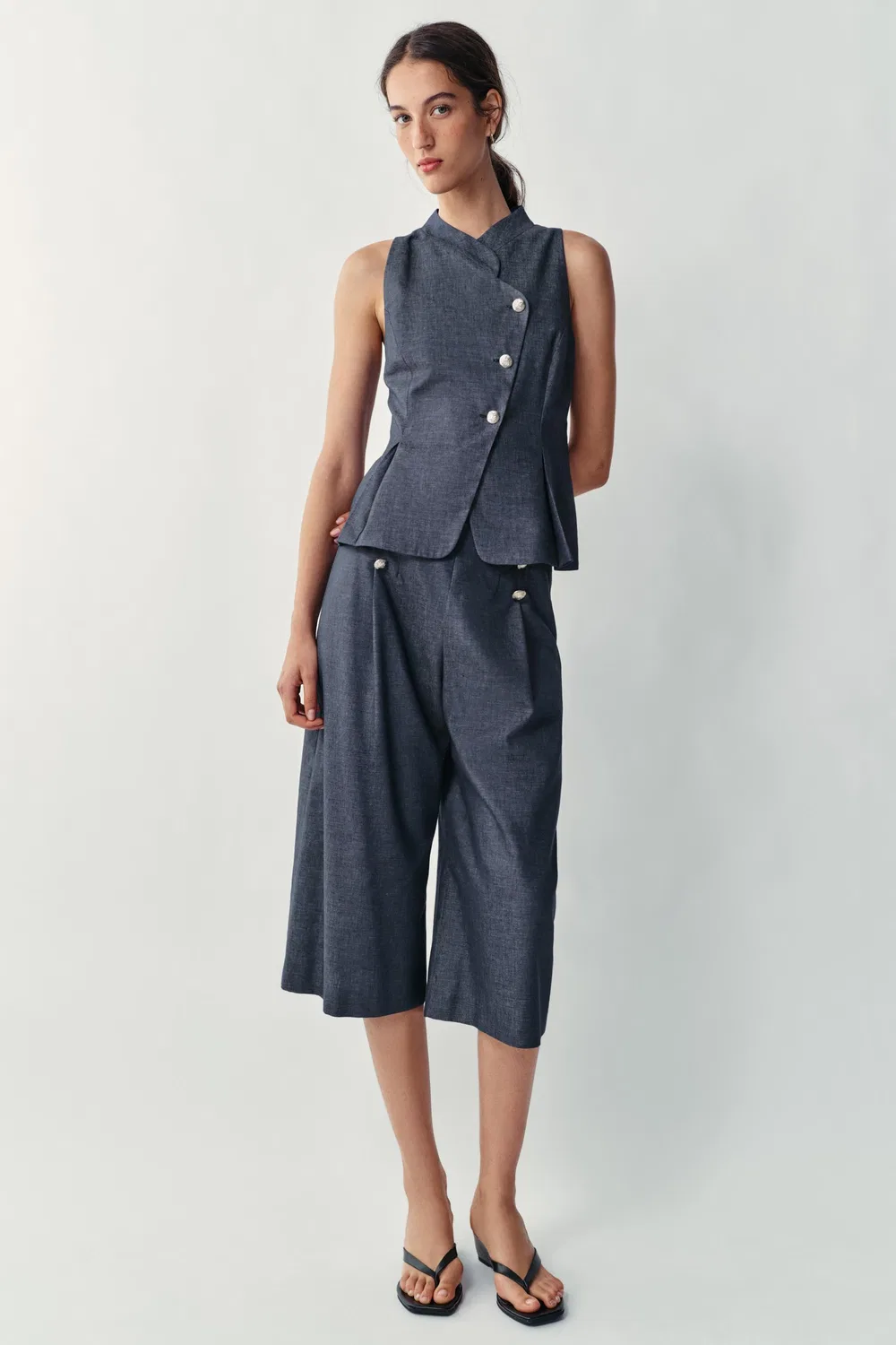 Двубортный жилет из льняной смеси ZARA, Indigo
