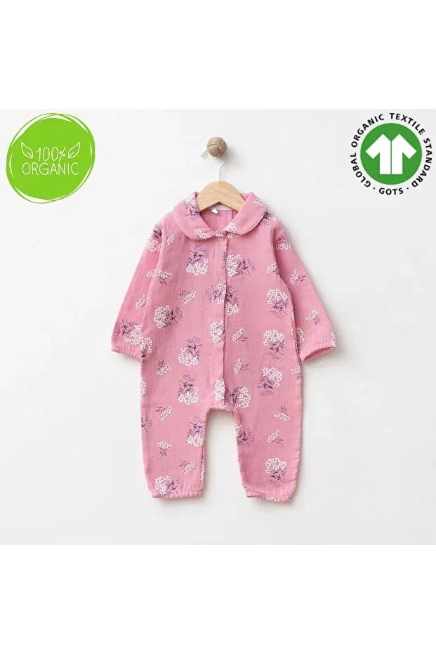 Детский комбинезон для девочек хлопковый Gots Certified 100% Organic Cotton Muslin Baby Girl Romper Tinibud, Pink