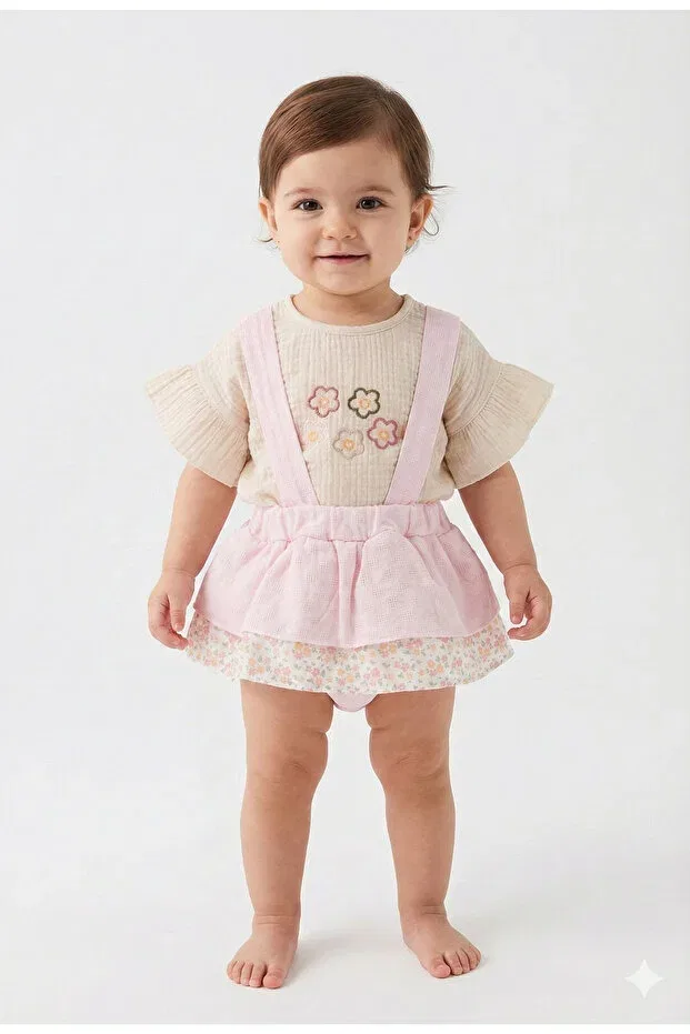 Детский комплект для девочек из муслина с принтом Basics Mini Baray, Lightpink