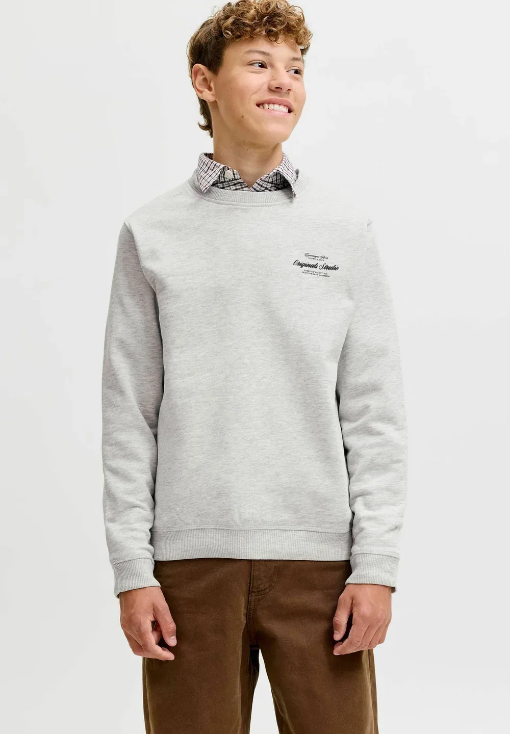 Толстовки с принтом на спине, толстовки для подростков - толстовка Jack & Jones Junior, White Melange — фото 3