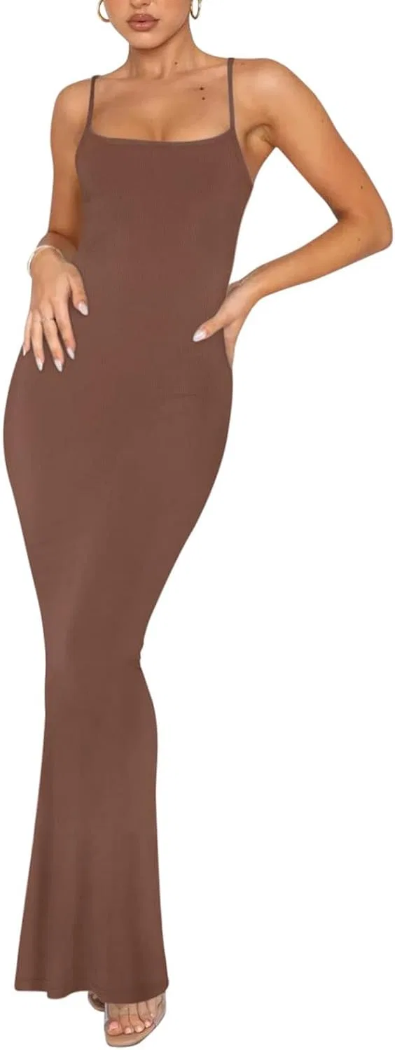 Женское длинное платье-комбинация без бретелек Maxi Dress, Brown