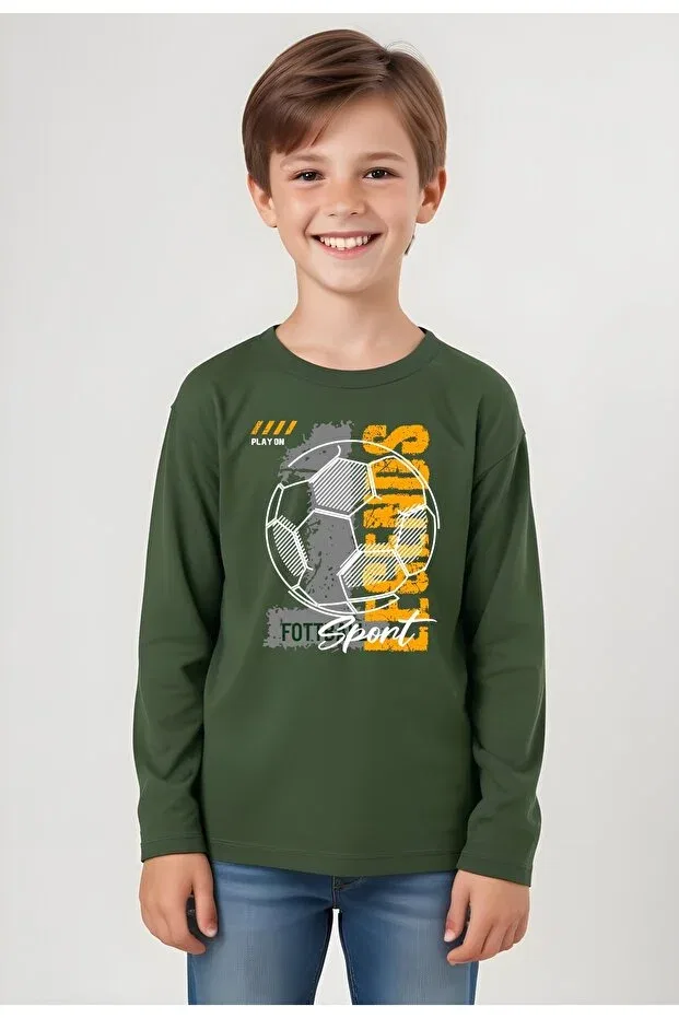 Детские свитшот для мальчиков с принтом Crycling Collar Fyk Kids, Khaki Green-White-Black — фото 2