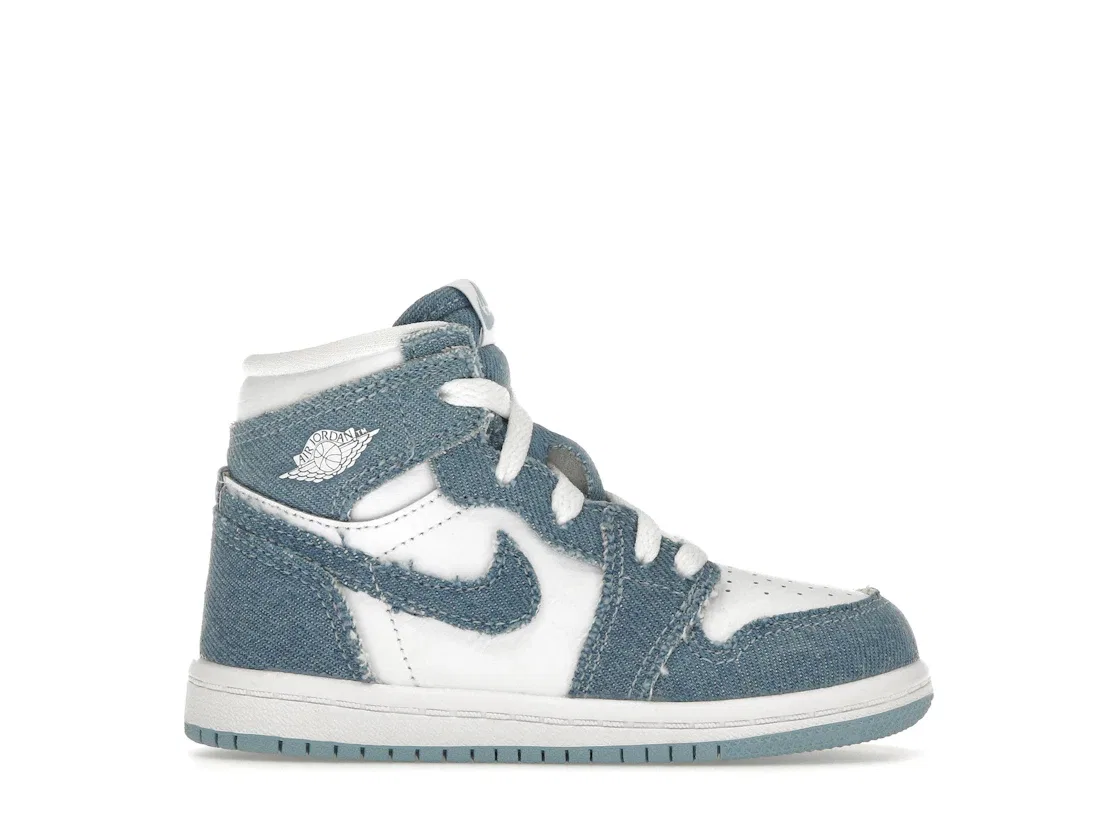 Детские кроссовки деним Jordan 1 Retro High OG Jordan, White/Worn Blue/Metallic Gold