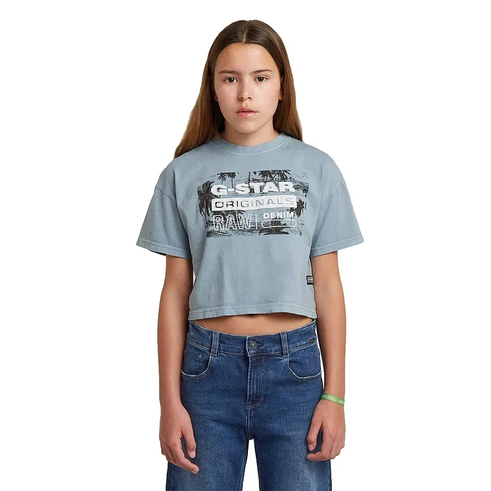 Детская футболка с принтом Cropped Relaxed T-Shirt G-Star, Blue