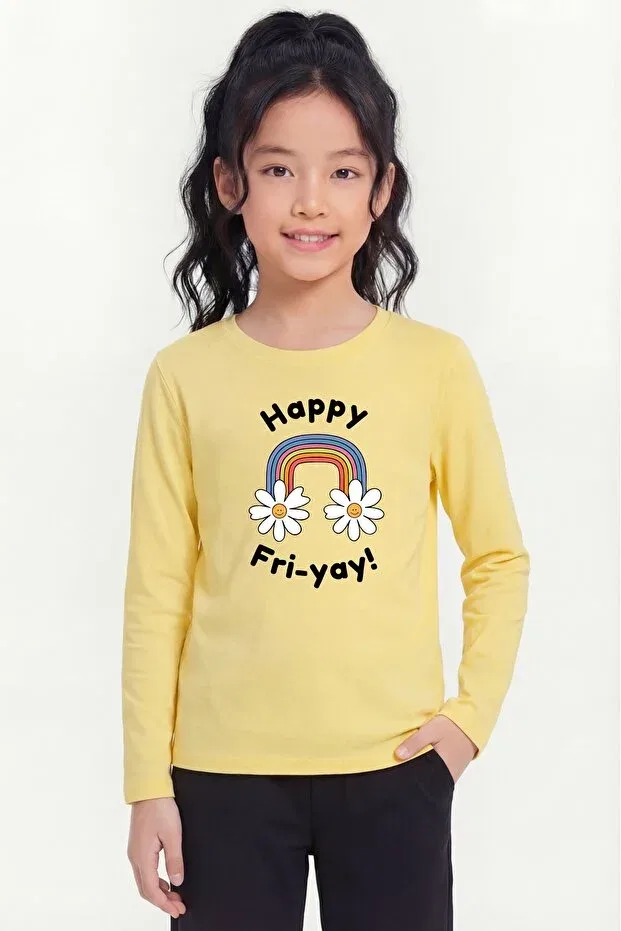 Детские свитшот для девочек с принтом Fyk Kids, Yellow — фото 2