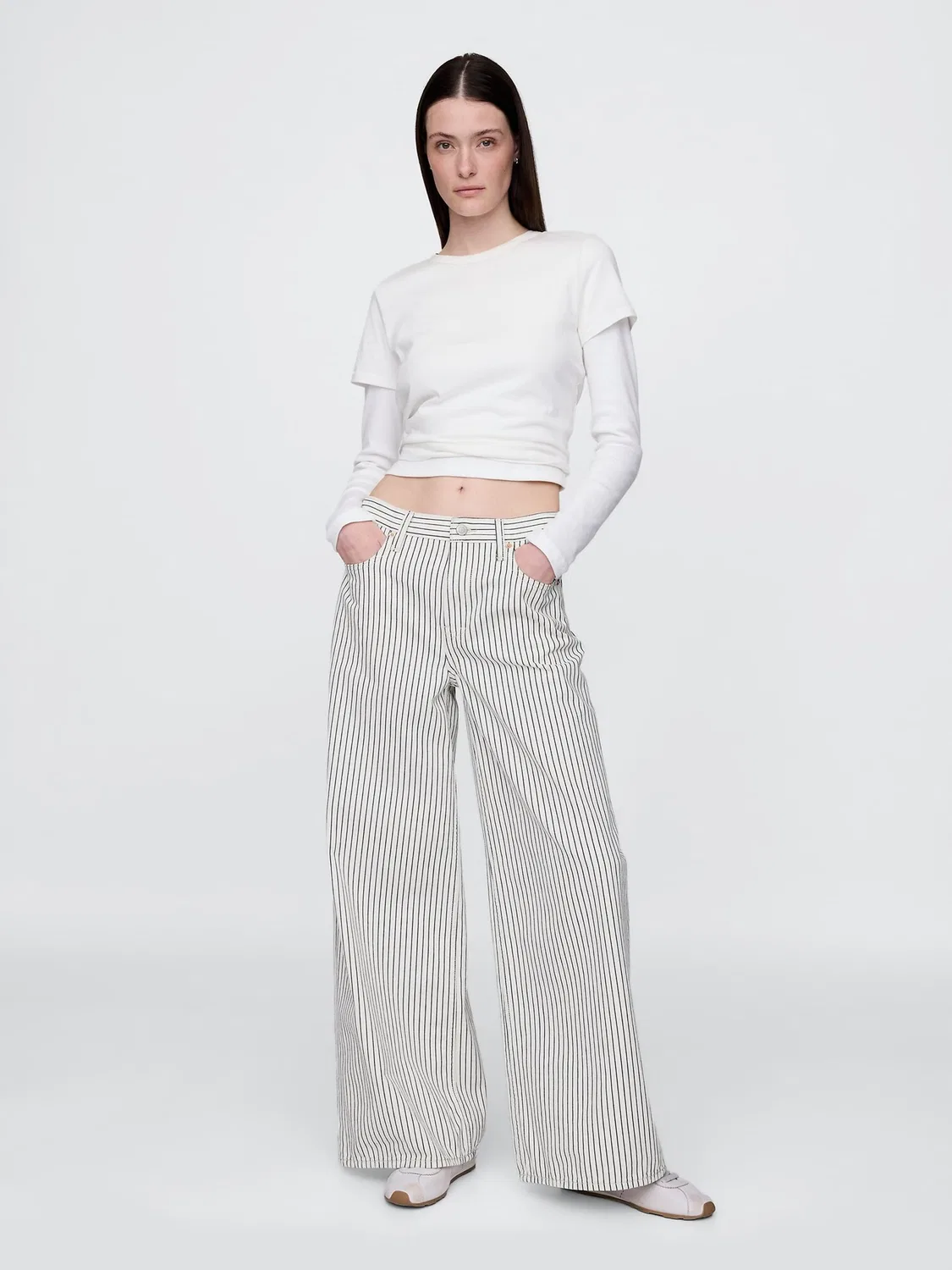 Джинсы свободные, Mid Rise, Baggy Jeans Gap, бело-черная полоска — фото 4