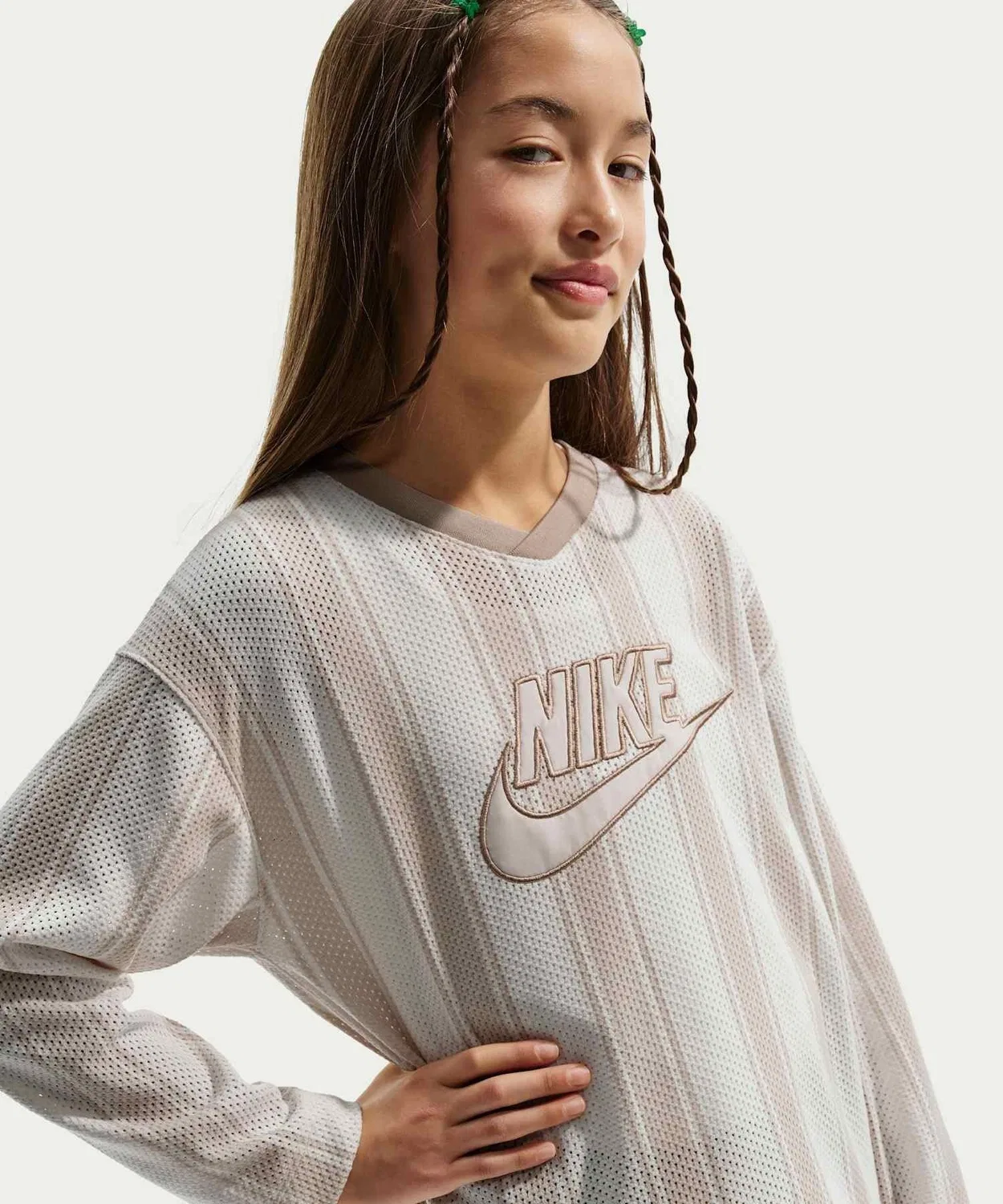 Джерси Nike Sportswear Collection для детей, длинный рукав, сетка, светло-орехово-коричневый — фото 3
