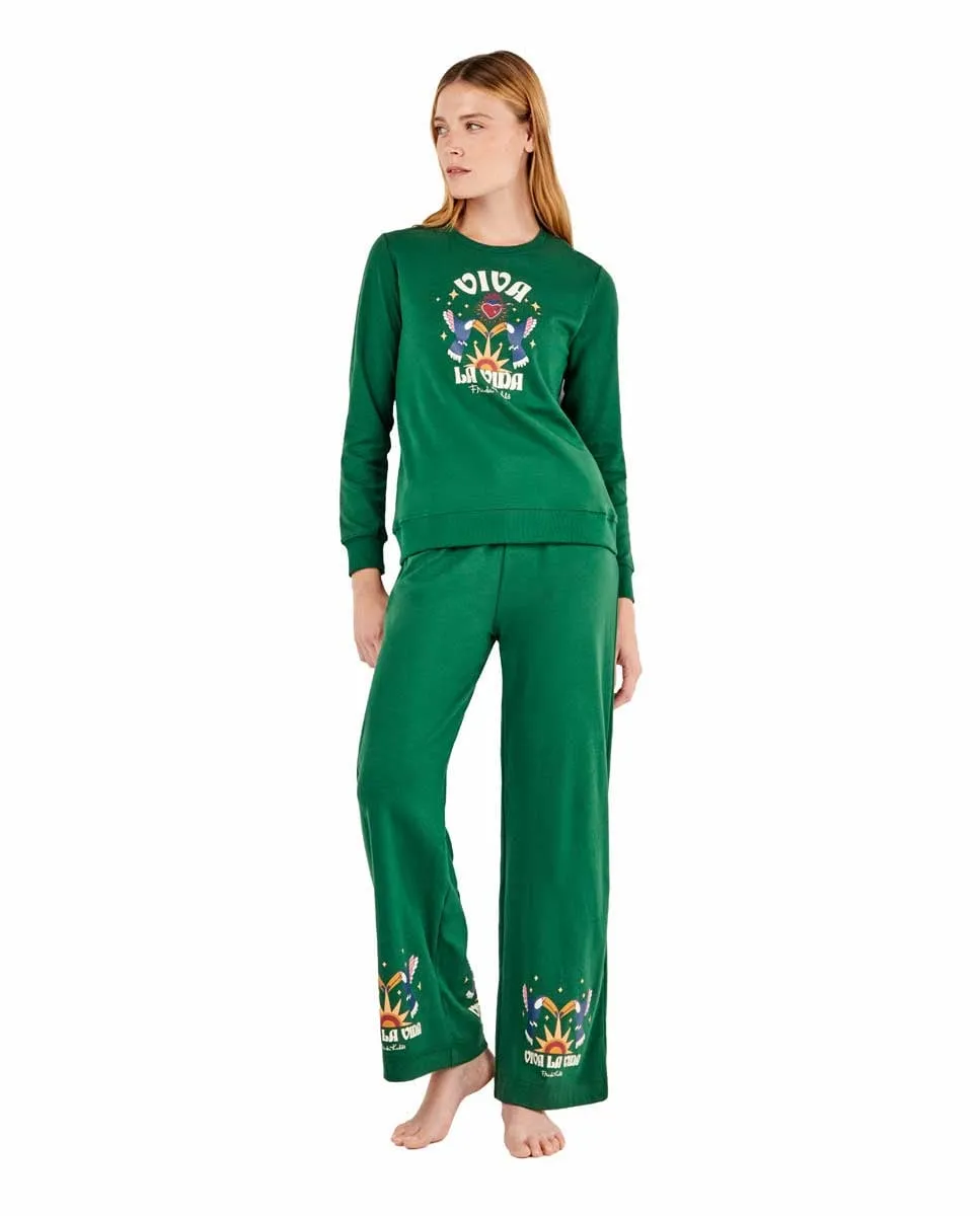 

Женская пижама с толстовкой и брюками с изображением Фриды Кало Gisela, зеленый