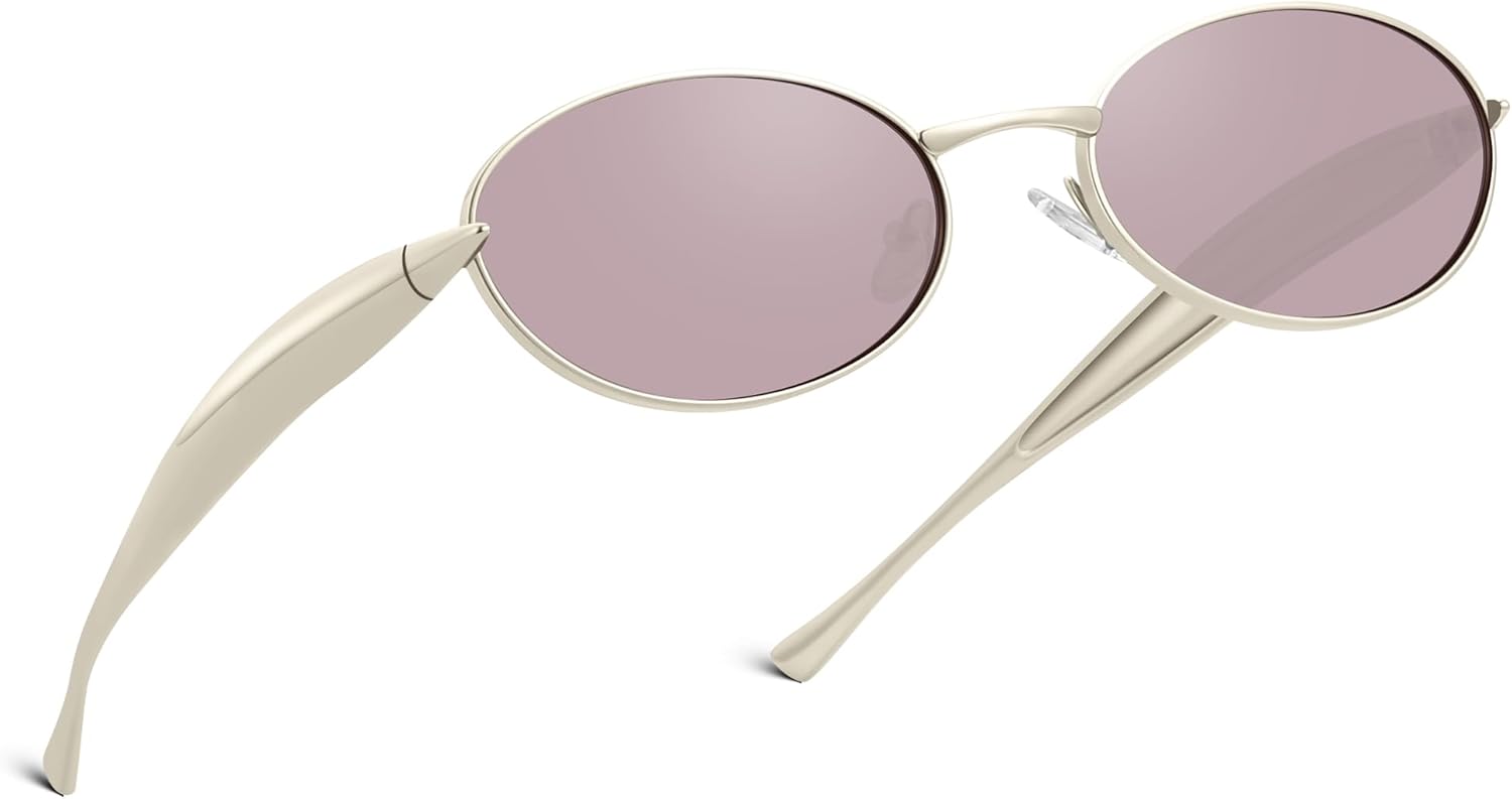 

Солнцезащитные очки KesaPlan Retro Oval Polarized для женщин и мужчин - стильные солнцезащитные очки в стиле 90-х, модные, с защитой от УФ-излучения, в металлической оправе, A1 Gold Frames / Pink Lenses